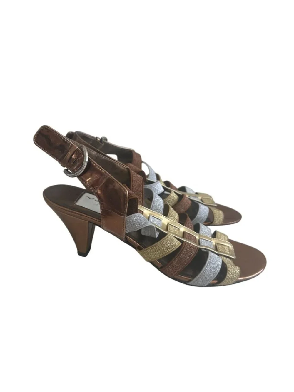 AJ VALENCI Multicolor Metallic Heels Sandals Size 8.5 - Picture 4 of 8